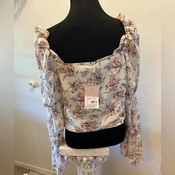 $15 sale New Missguided tie neck crop top blouse frill floral 0114 ASOS w ♥️59 - Picture 6 of 12